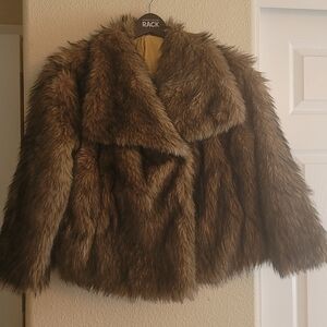 Women's Brown & Black Faux Fur Coat Size XS